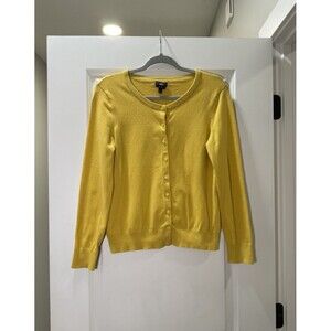Talbots Knit Button Up Sweater Cardigan Women MP Mustard Yellow Pima Cotton